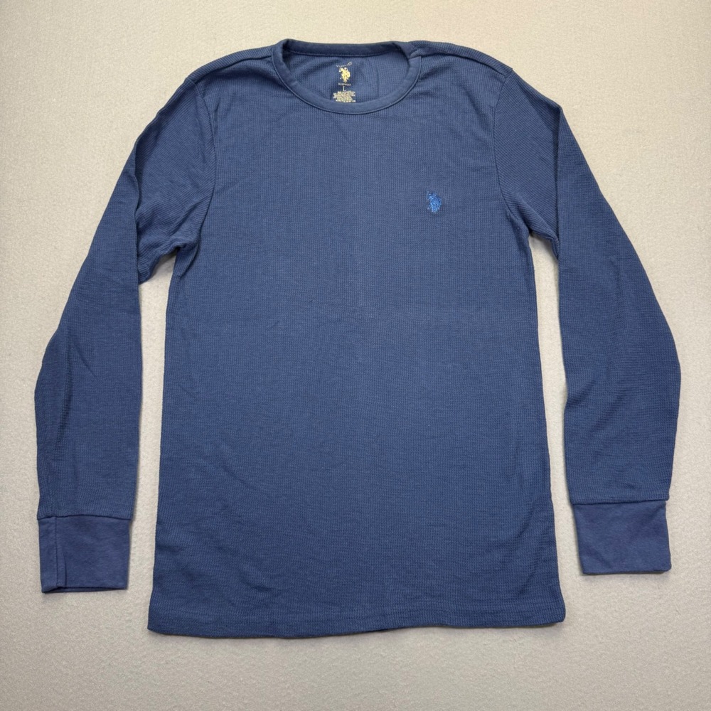 US Polo Assn Mens Blue‎ Waffle Knit Thermal Long Sleeve Sleep Shirt Size L